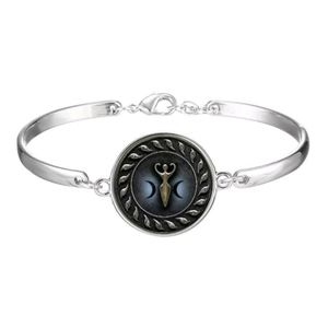 New Triple Goddess Glass Cabochon Silver Bracelet.
